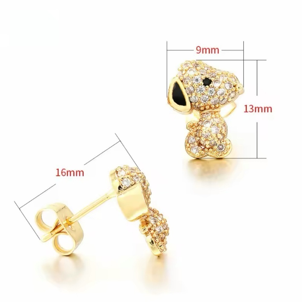 18K Black Gun Metal Gold (Rhodium) Snoopy Peanuts Theme Pave Inlay Earrings - Picture 6 of 6